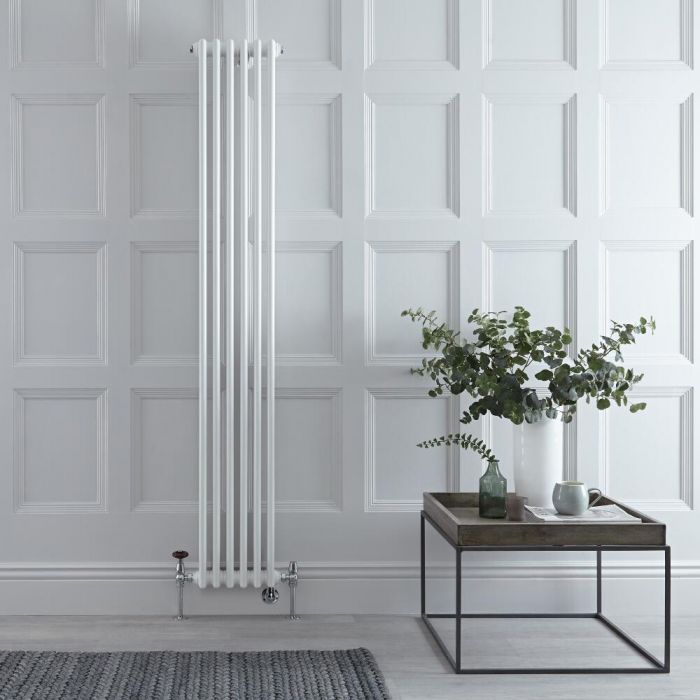 Milano Windsor - White Vertical Dual Fuel Traditional Column Radiator - 1800mm x 290mm (Triple Column) - Choice of Valve and Wi-Fi Thermostat