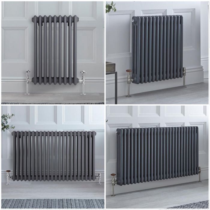 Milano Windsor - Anthracite Horizontal Traditional Triple Column Radiator - Choice of Size and Feet