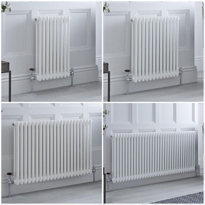 Milano Windsor - White Horizontal Traditional Double Column Radiator - Choice of Size and Feet