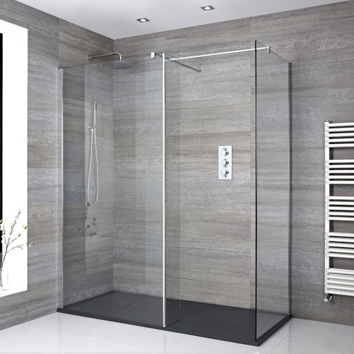 Milano Portland - Corner Walk-In Shower Enclosure with Slate Tray and Hinged Return Panel - Choice of Sizes