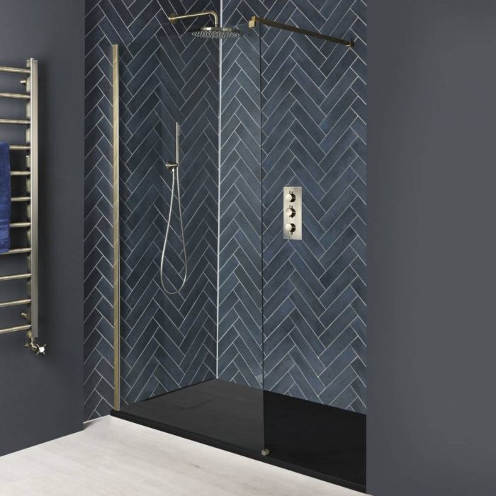 Milano Auro - Matt Gold Walk-In Shower Enclosure with Slate Tray - Choice of Sizes