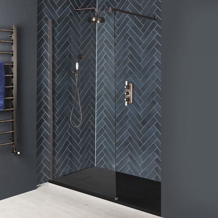 Milano Rosso - Matt Bronze Walk-In Shower Enclosure with Slate Tray - Choice of Sizes