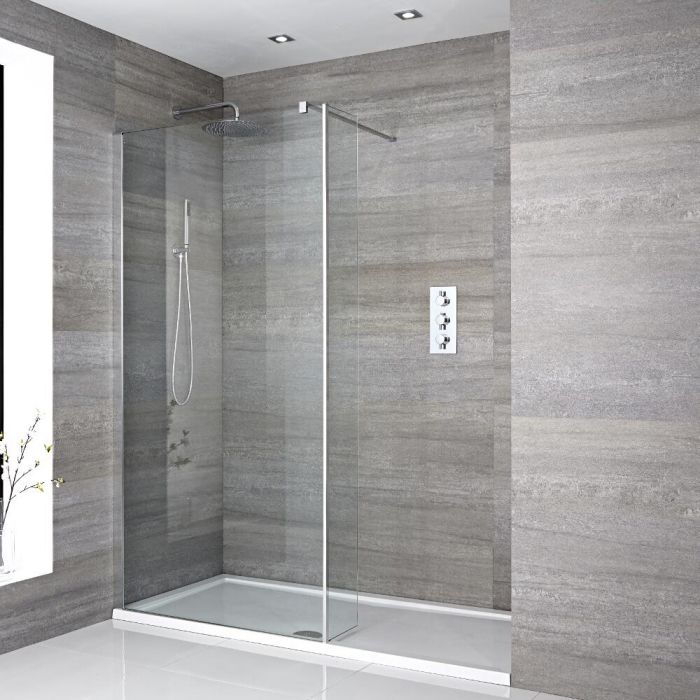 Milano Portland - Walk-In Shower Enclosure with Tray and Hinged Return Panel - Choice of Sizes