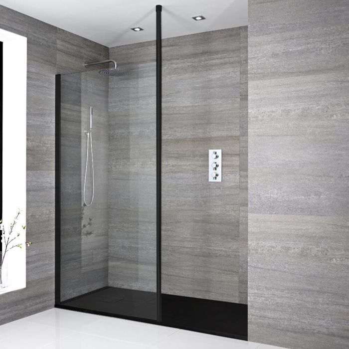 Milano Nero - Modern Walk-In Shower Enclosure with Slate Tray - Choice of Sizes