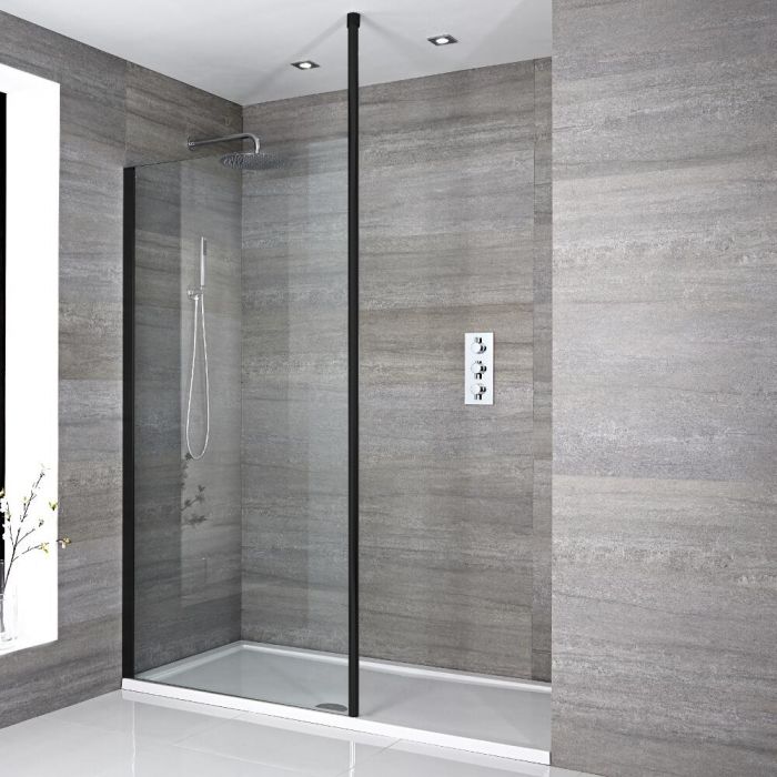 Milano Nero - Modern Walk-In Shower Enclosure with Tray - Choice of Sizes
