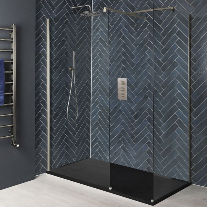 Milano Hunston - Brushed Nickel Corner Walk-In Shower Enclosure with Slate Tray - Choice of Sizes
