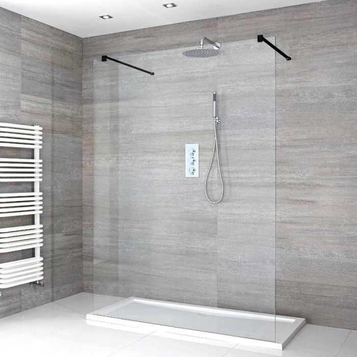 Milano Nero - Floating Walk-In Shower Enclosure with Tray - Choice of Sizes