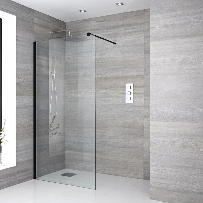 Milano Nero - Wet Room Shower Enclosure - Choice of Glass Size and Drain