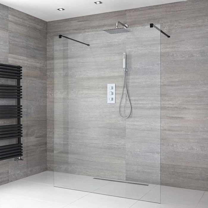 Milano Nero - Floating Wet Room Shower Enclosure - Choice of Glass Size & Drain
