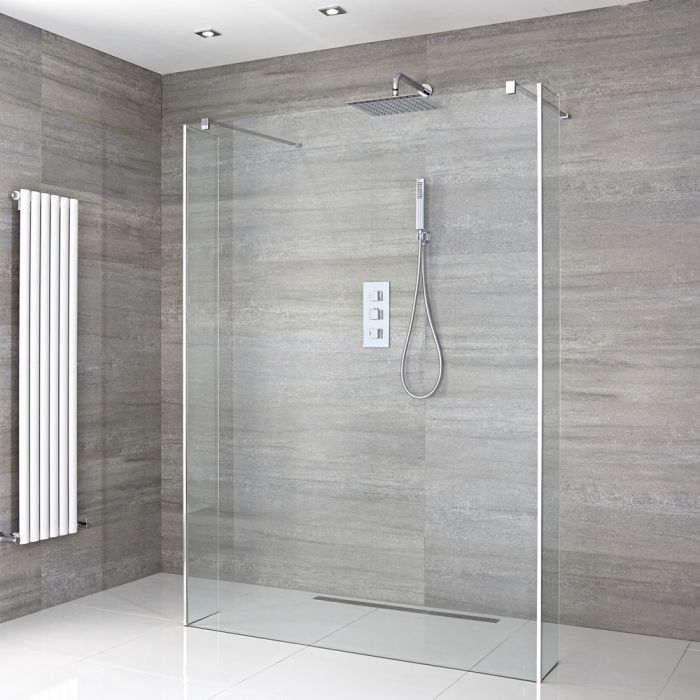 Milano Portland - Floating Wet Room Shower Enclosure with Hinged Return Panels - Choice of Glass Size & Drain