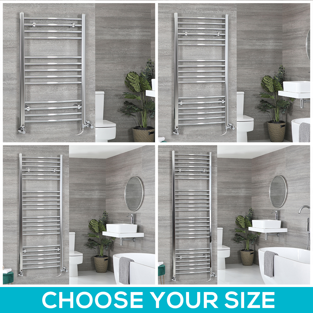 Milano Kent Dual Fuel - Chrome Curved Heated Towel Rail - Choice of Size