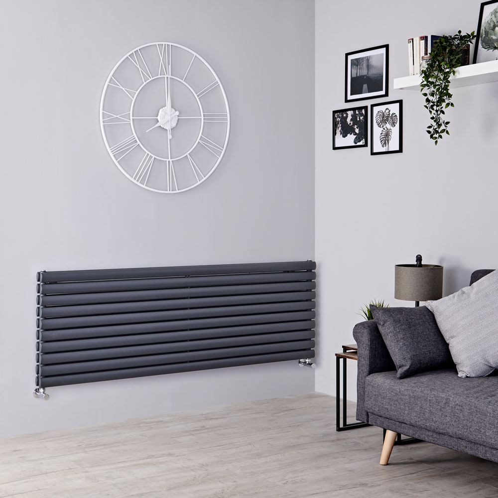 Milano Aruba - Anthracite Horizontal Designer Radiator - 590mm x 1600mm (Double Panel)