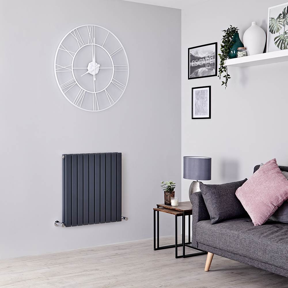 Milano Capri - Anthracite Flat Panel Horizontal Designer Radiator - 635mm x 600mm (Double Panel)