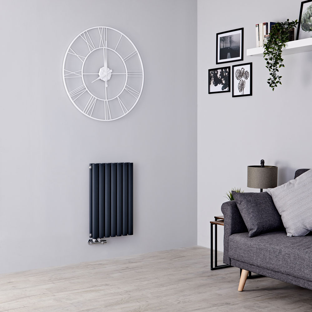 Milano Aruba Flow - Anthracite Horizontal Middle Connection Designer Radiator - 635mm x 415mm (Double Panel)