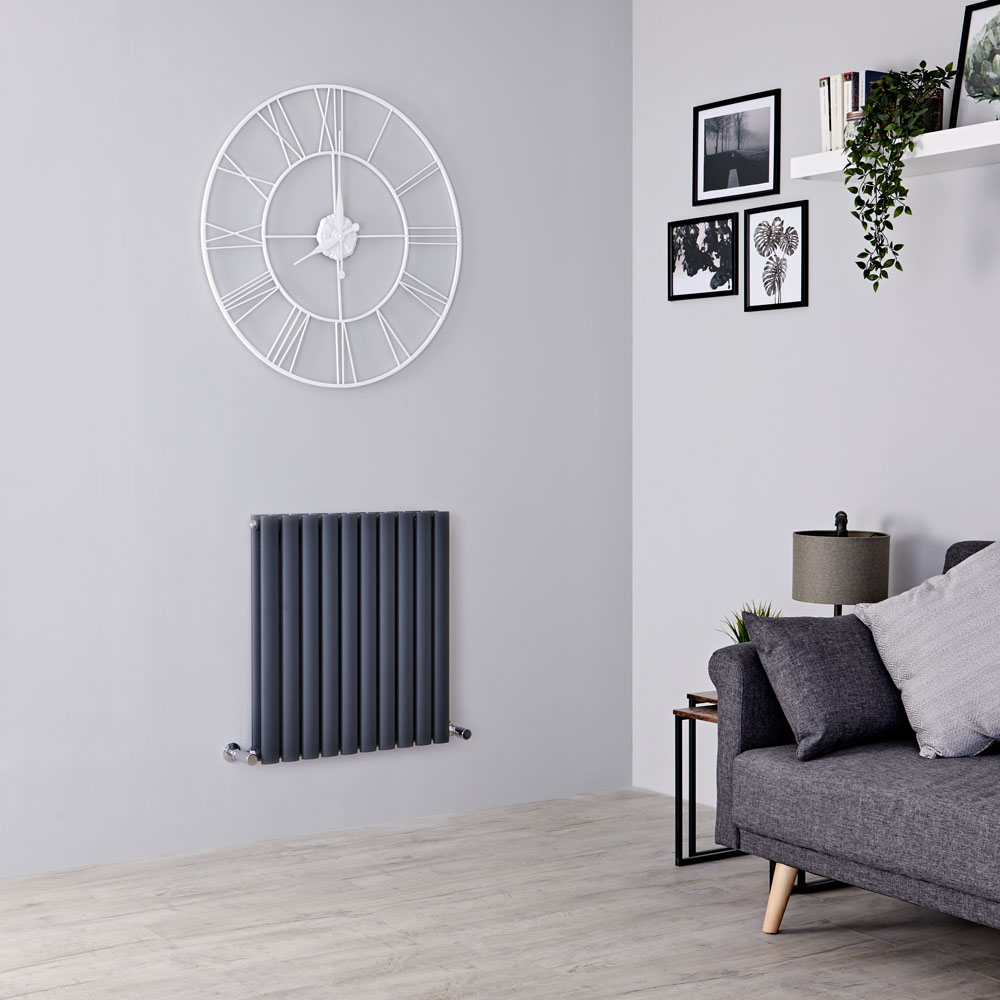 Milano Aruba - Anthracite Horizontal Designer Radiator - 635mm x 595mm (Double Panel)