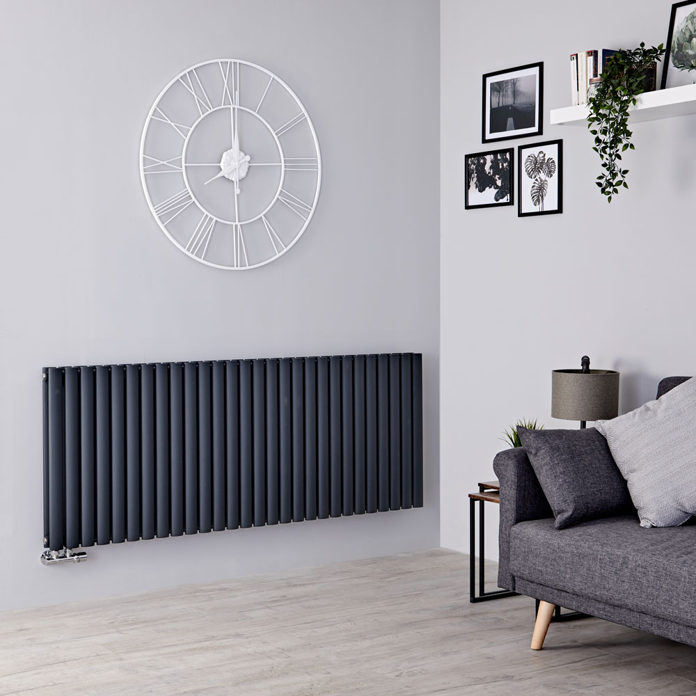 Milano Aruba Flow - Anthracite Horizontal Middle Connection Designer Radiator - 635mm x 1647mm (Double Panel)