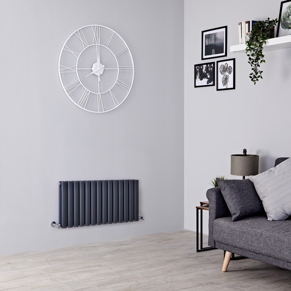 Milano Aruba - Anthracite Horizontal Designer Radiator - 400mm x 834mm (Double Panel)