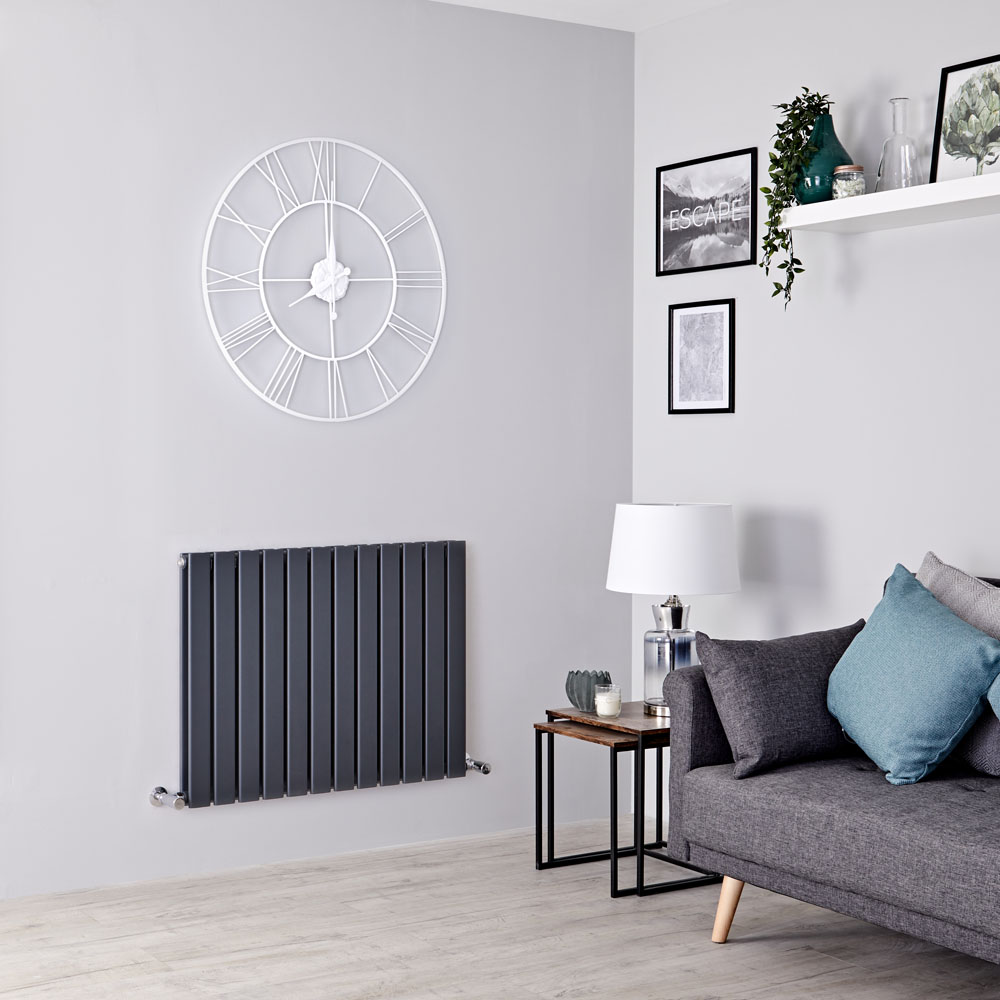 Milano Alpha - Anthracite Flat Panel Horizontal Designer Radiator - 635mm x 840mm (Double Panel)