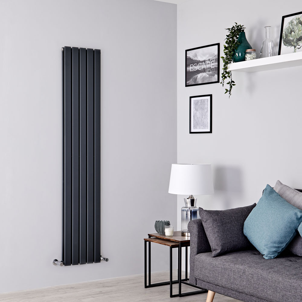 Milano Alpha - Anthracite Flat Panel Vertical Designer Radiator - 1600mm x 350mm (Double Panel)