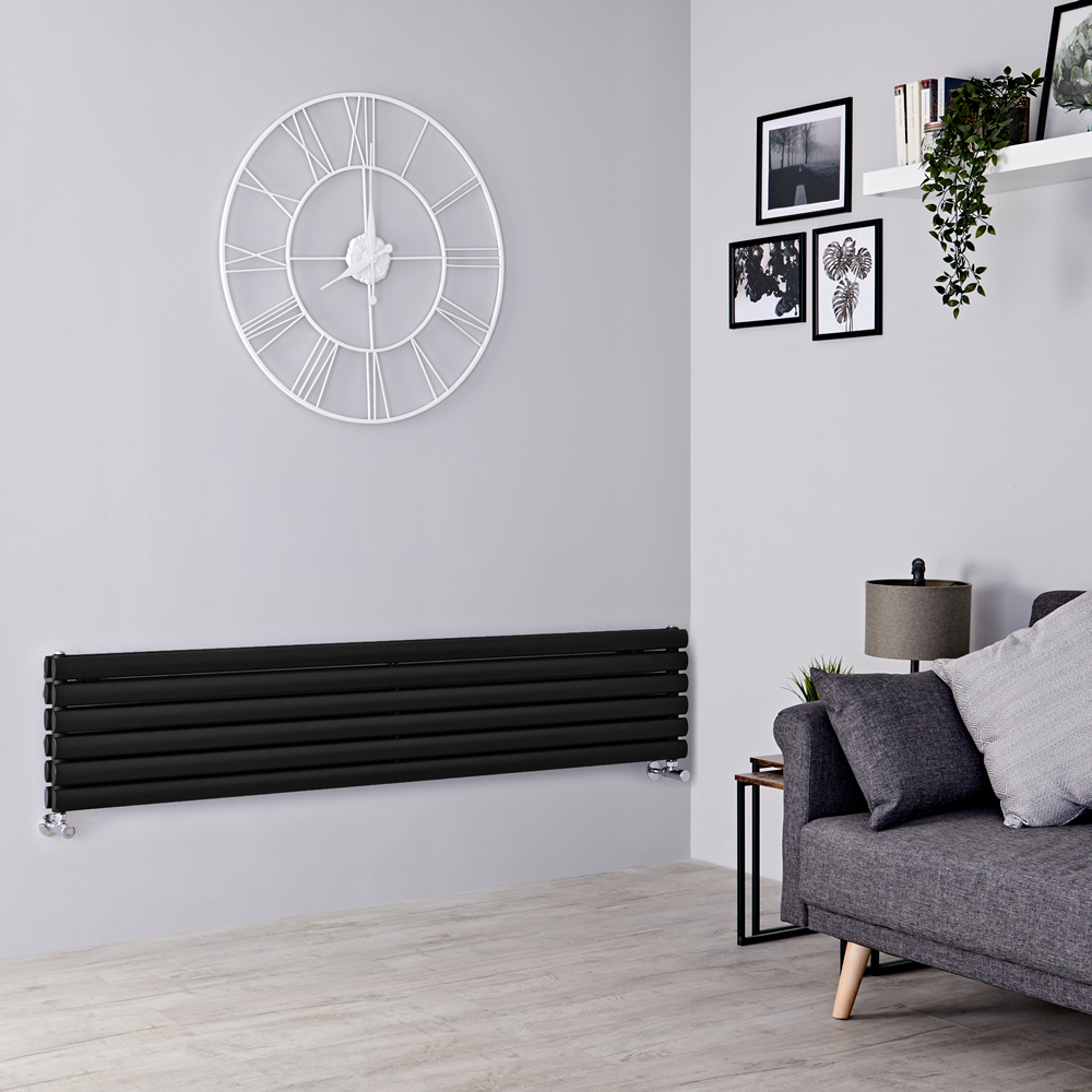 Milano Aruba - Black Horizontal Designer Radiator - 354mm x 1600mm (Double Panel)
