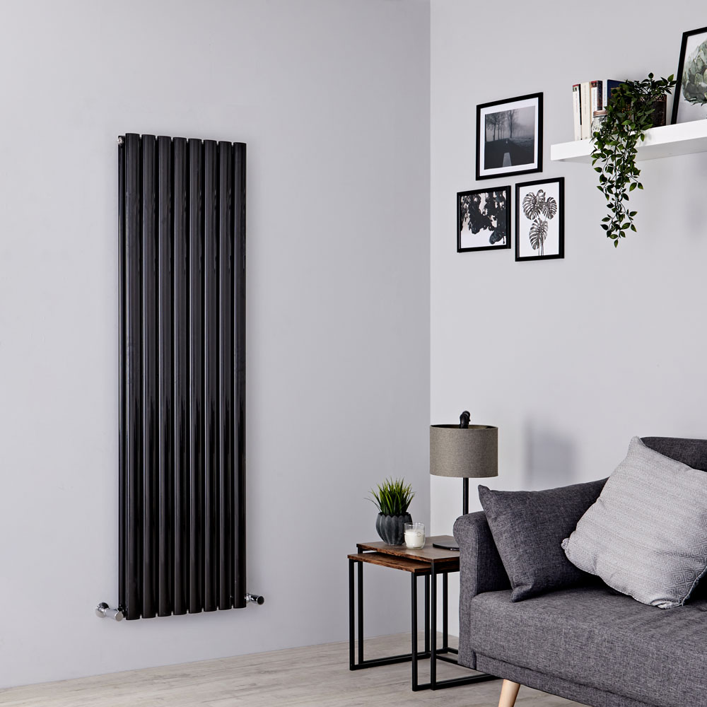 Milano Aruba - Black Vertical Designer Radiator - 1600mm x 472mm (Double Panel)