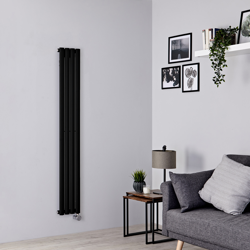 Milano Aruba Slim Electric - Black Vertical Designer Radiator - 1600mm x 236mm