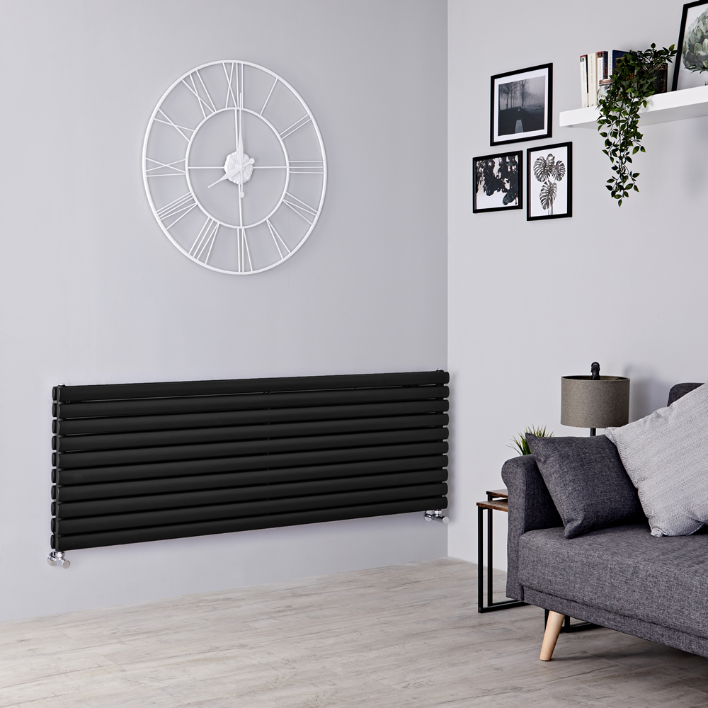 Milano Aruba - Black Horizontal Designer Radiator - 590mm x 1600mm (Double Panel)