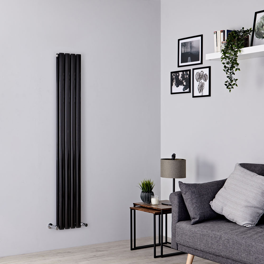 Milano Aruba - Black Space-Saving Vertical Designer Radiator - 1600mm x 236mm (Double Panel)