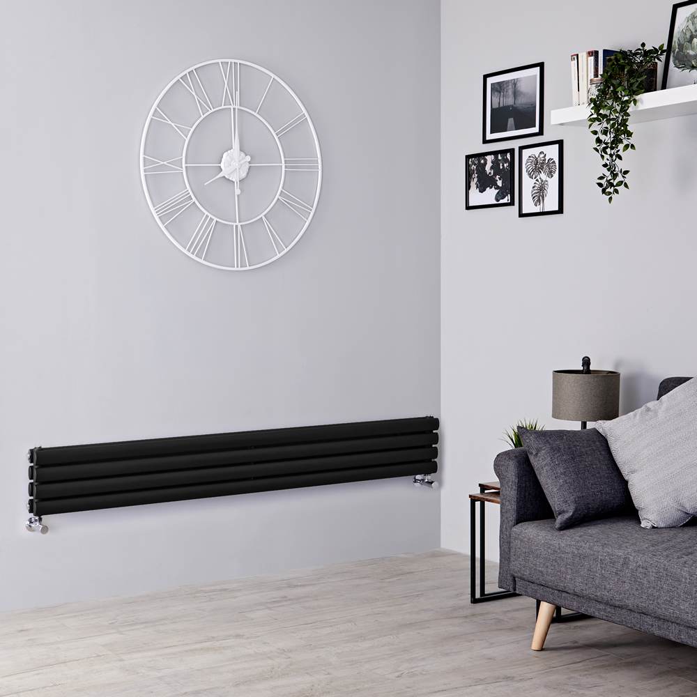 Milano Aruba Slim - Black Space-Saving Horizontal Designer Radiator - 236mm x 1600mm (Double Panel)