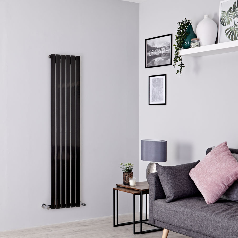 Milano Capri - Black Flat Panel Vertical Designer Radiator - 1600mm x 354mm