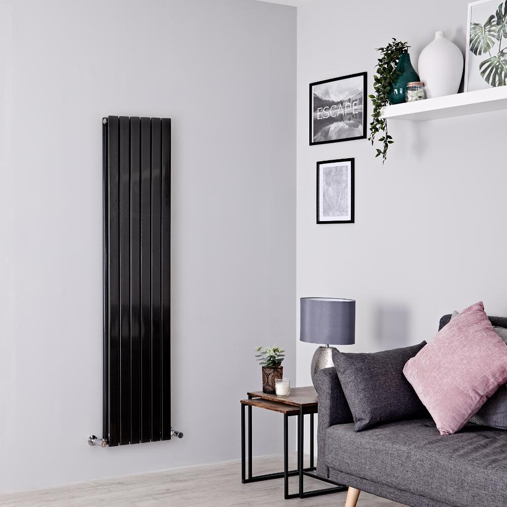 Milano Capri - Black Flat Panel Vertical Designer Radiator - 1600mm x 354mm (Double Panel)