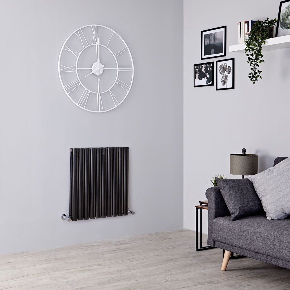 Milano Aruba - Black Horizontal Designer Radiator - 635mm x 595mm (Double Panel)