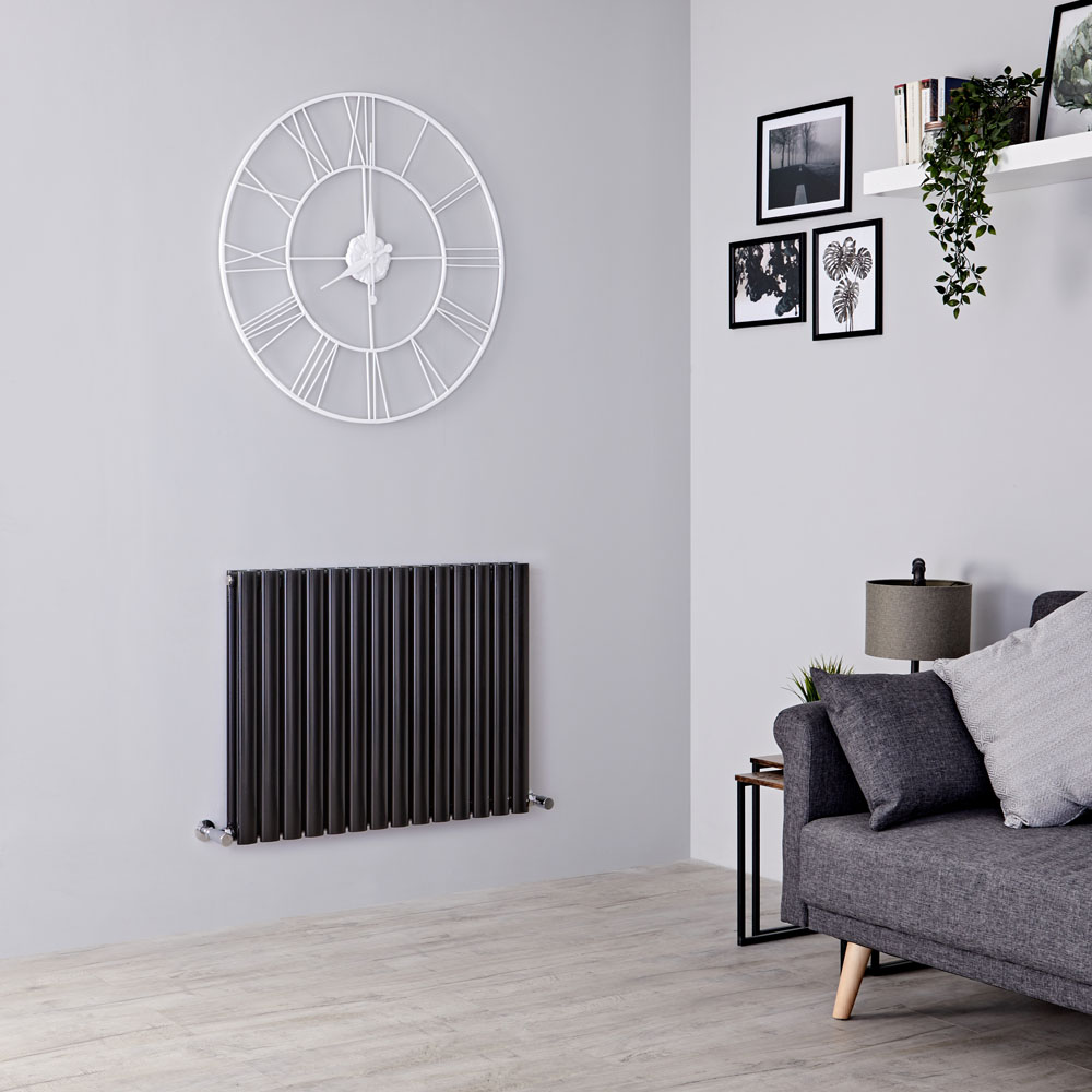 Milano Aruba - Black Horizontal Designer Radiator - 635mm x 834mm (Double Panel)