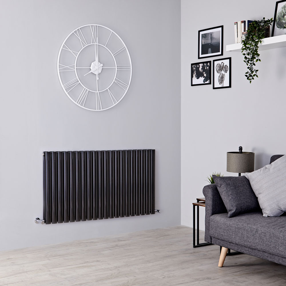 Milano Aruba - Black Horizontal Designer Radiator - 635mm x 1180mm (Double Panel)