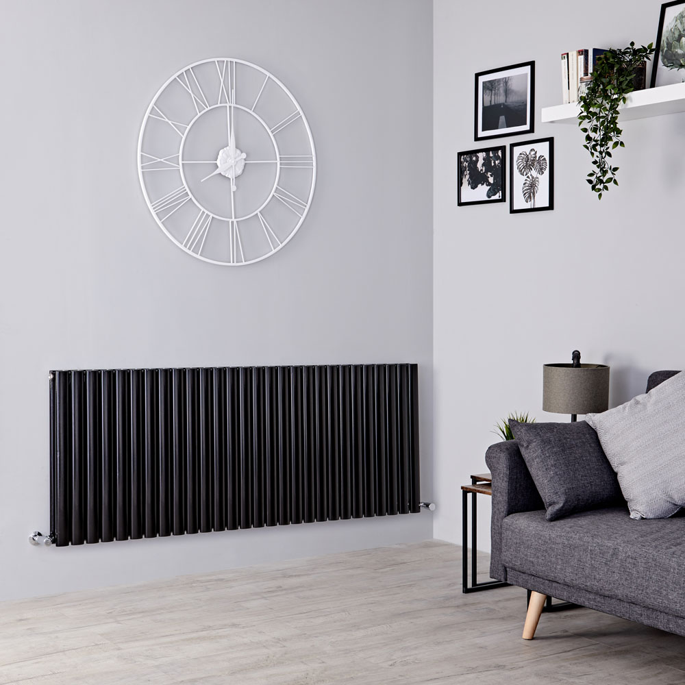 Milano Aruba - Black Horizontal Designer Radiator - 635mm x 1647mm (Double Panel)