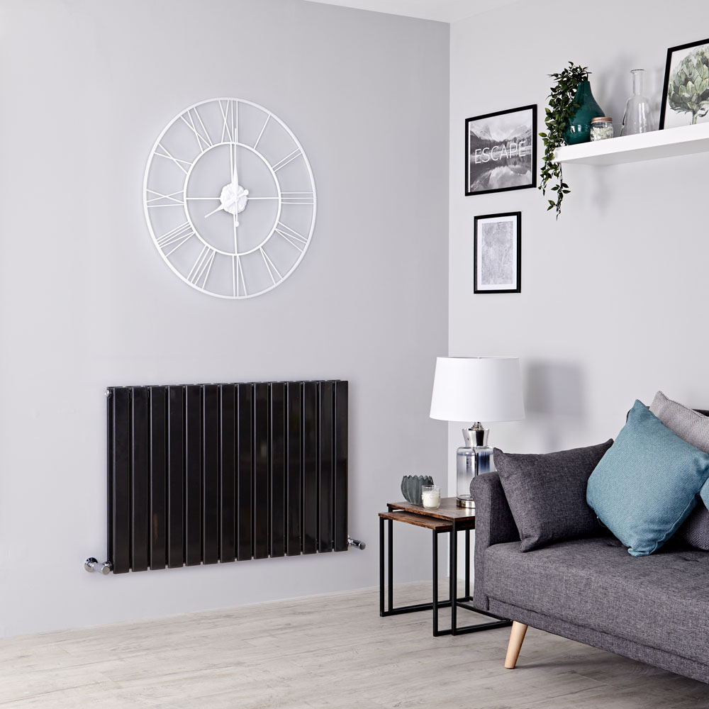 Milano Alpha - Black Flat Panel Horizontal Designer Radiator - 635mm x 980mm (Double Panel)