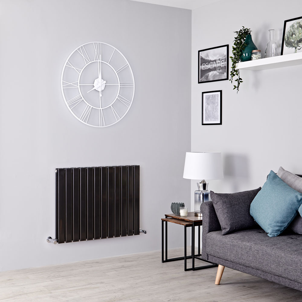 Milano Alpha - Black Flat Panel Horizontal Designer Radiator - 635mm x 840mm (Double Panel)
