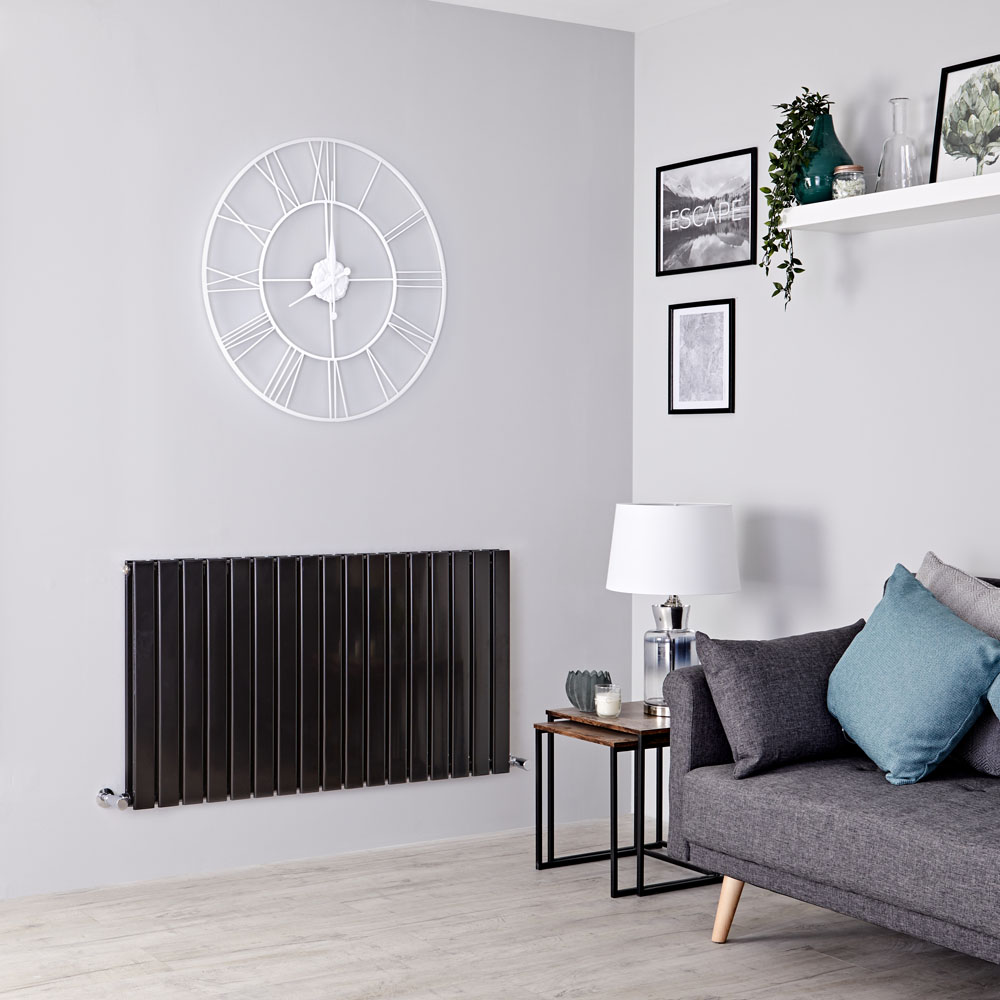 Milano Alpha - Black Flat Panel Horizontal Designer Radiator - 635mm x 1190mm (Double Panel)