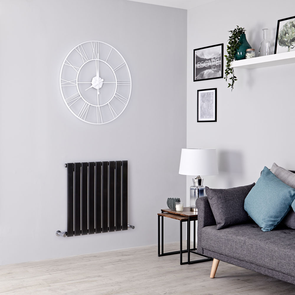 Milano Alpha - Black Flat Panel Horizontal Designer Radiator - 635mm x 630mm