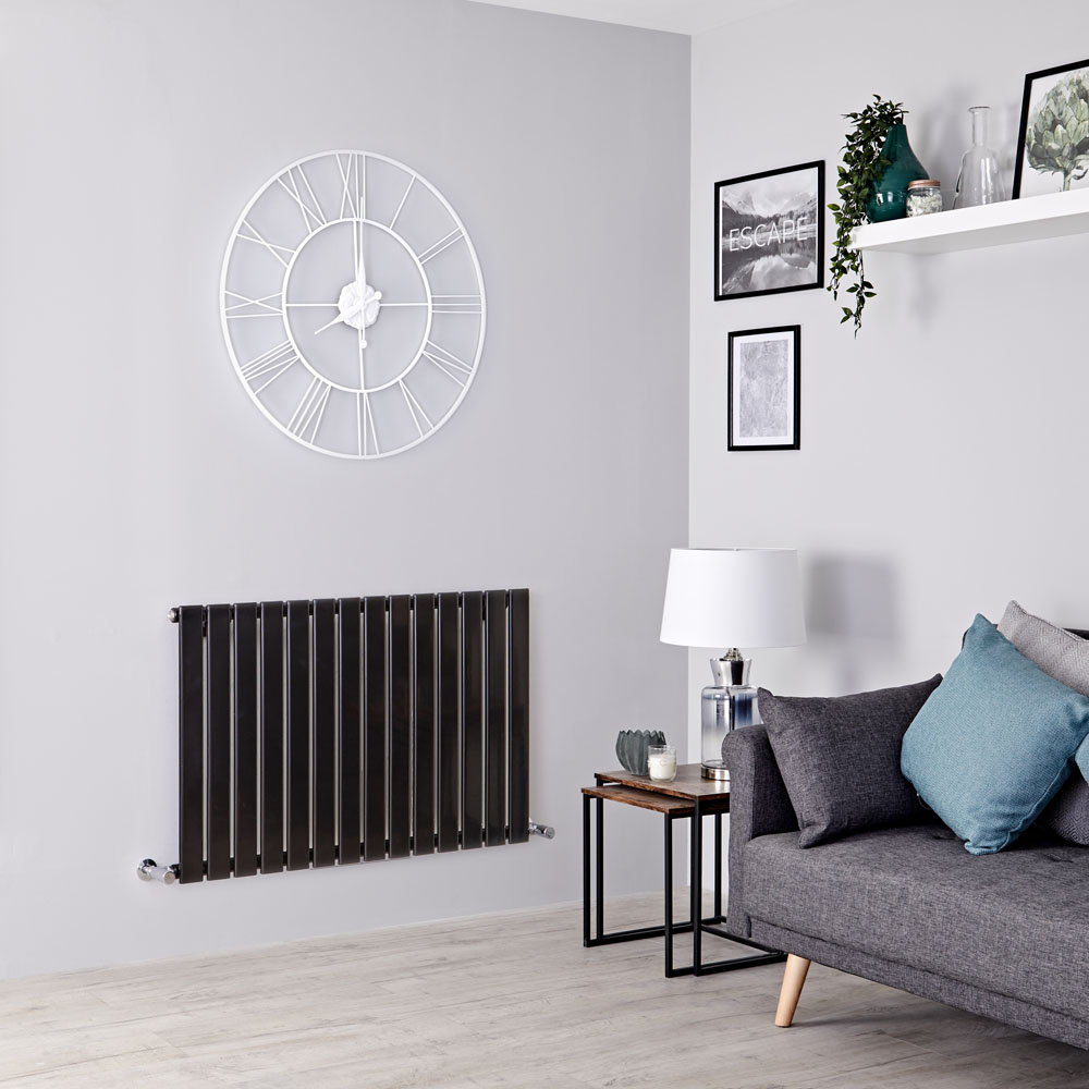 Milano Alpha - Black Flat Panel Horizontal Designer Radiator - 635mm x 980mm