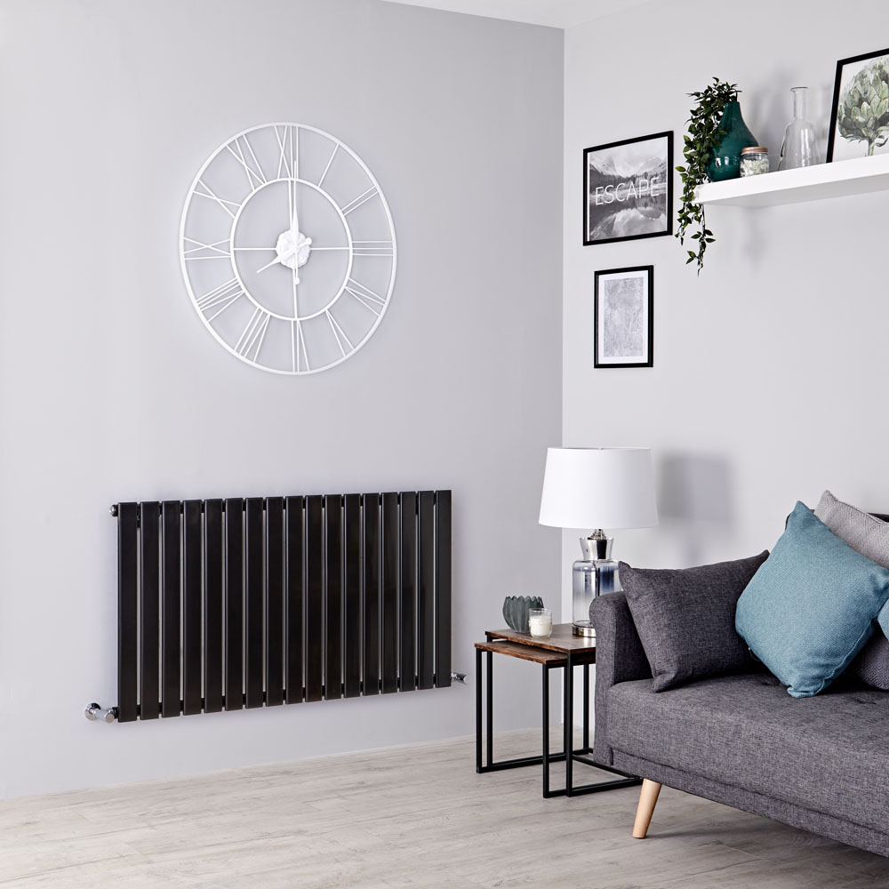 Milano Alpha - Black Flat Panel Horizontal Designer Radiator - 635mm x 1190mm
