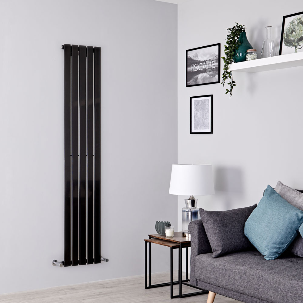 Milano Alpha - Black Flat Panel Vertical Designer Radiator - 1600mm x 350mm