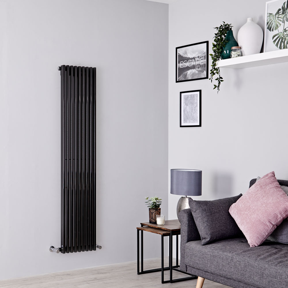 Milano Cayos - Black Vertical Designer Radiator - 1600mm x 342mm