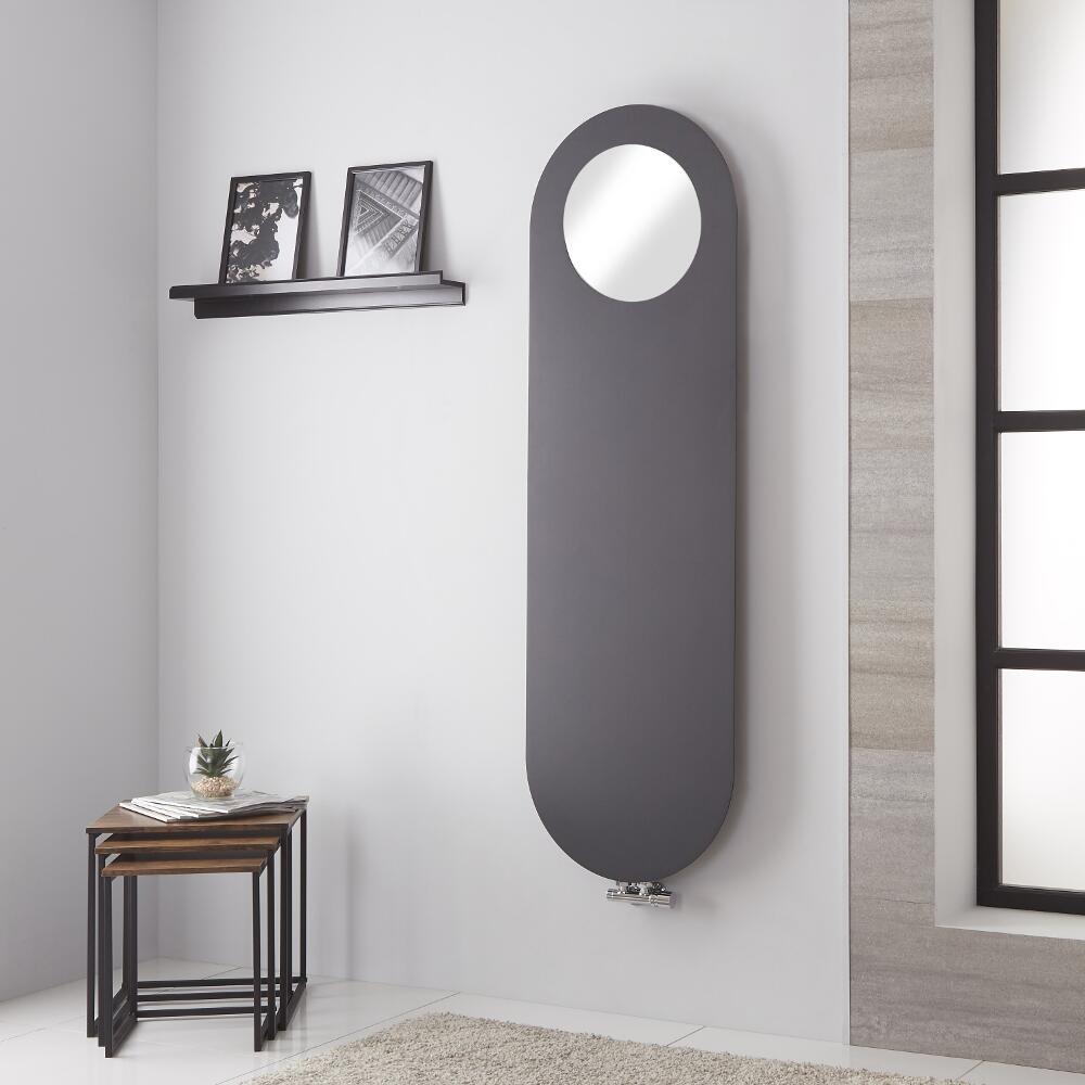 Lazzarini Way Vulcano - Anthracite Vertical Designer Radiator With Mirror - 1595mm x 495mm