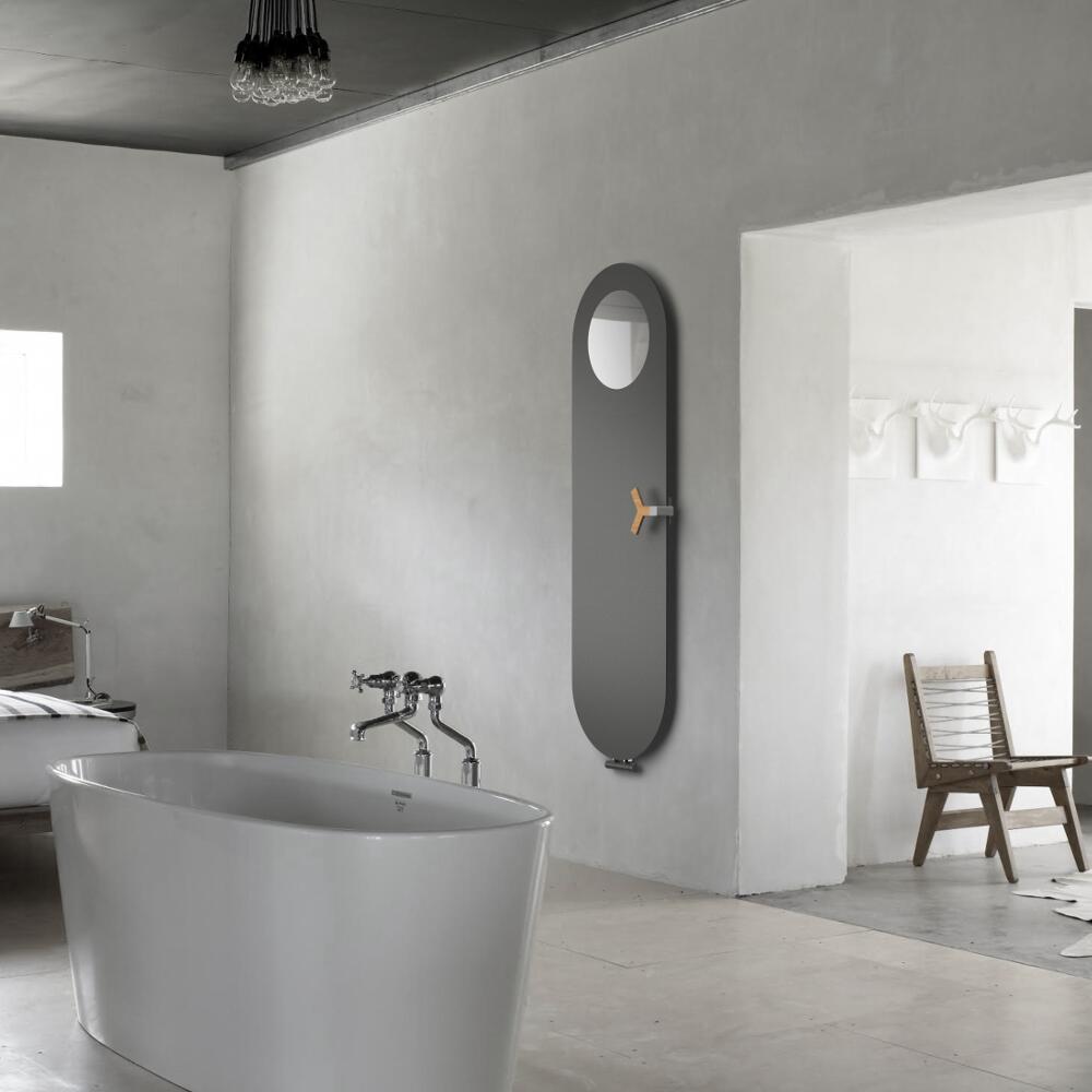 Lazzarini Way - Vulcano - Anthracite Vertical Designer Radiator With Mirror - 1595mm x 490mm