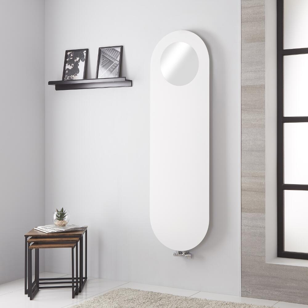 Lazzarini Way Vulcano - White Vertical Designer Radiator With Mirror - 1595mm x 495mm