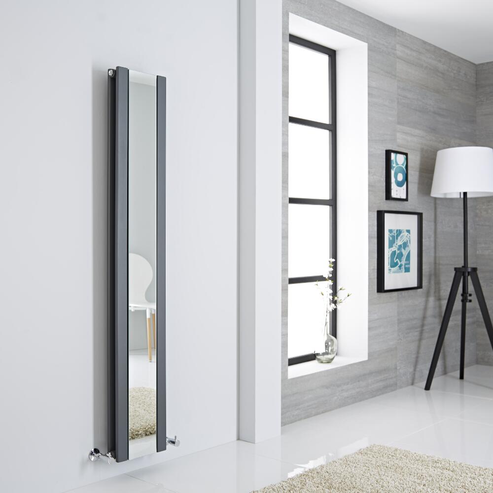 Milano Icon - Anthracite Vertical Designer Radiator With Mirror - 1600mm x 265mm