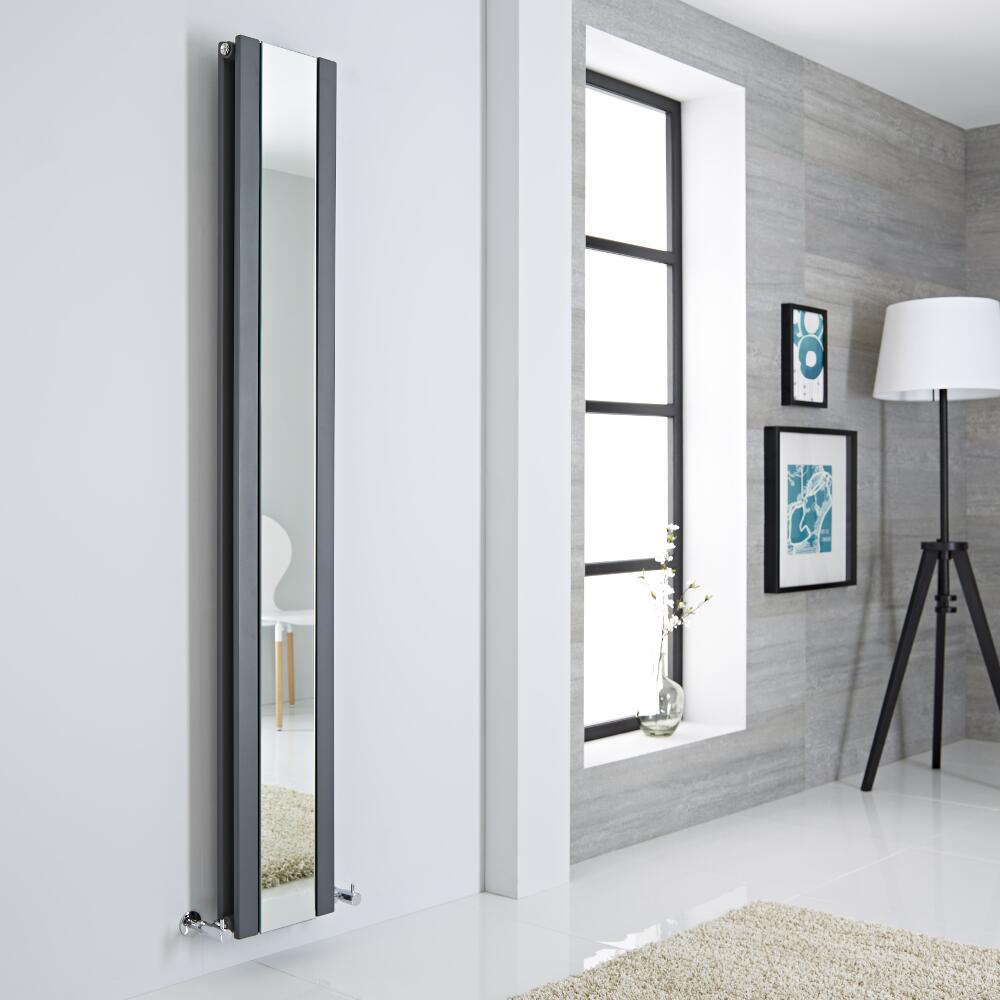 Milano Icon - Anthracite Vertical Designer Radiator With Mirror - 1800mm x 265mm