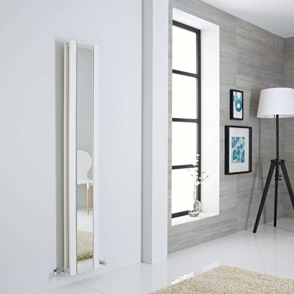 Milano Icon - White Vertical Designer Radiator With Mirror - 1600mm x 265mm
