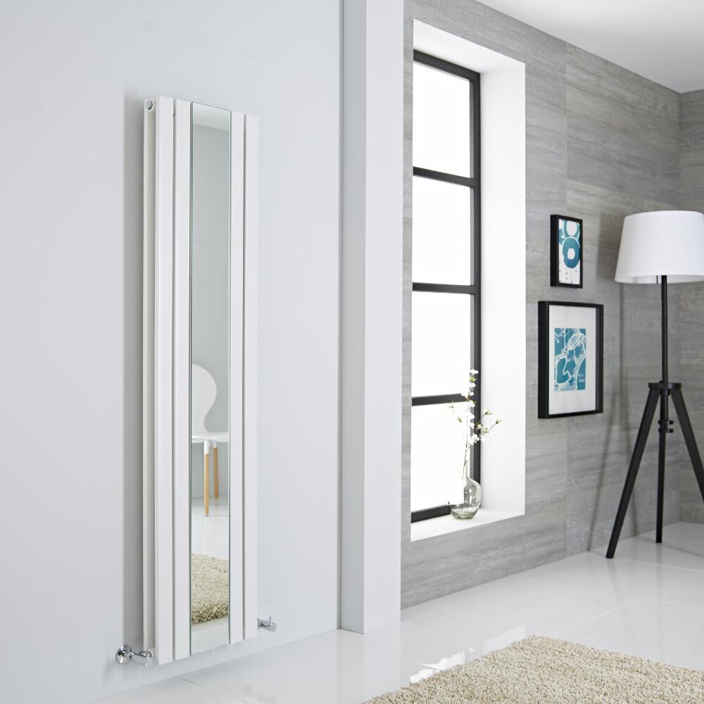 Milano Icon - White Vertical Designer Radiator With Mirror - 1600mm x 385mm